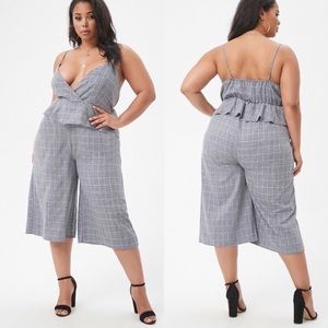 Plus size A marled slub woven peplum jumpsuit